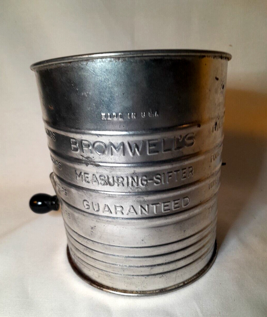 Vintage Bromwell\'s 5 Cup Flour Sifter, Black Wood Handle Farmhouse Kitchen Decor
