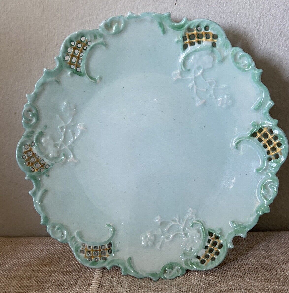 Vintage Leonard Vienna Austria Porcelain Plate Sky Blue Floral gold trim 7”