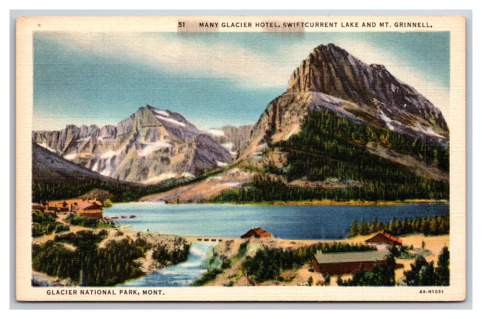 Many Glacier Hotel Glacier National Park MT Montana UNP Linen Postcard N25