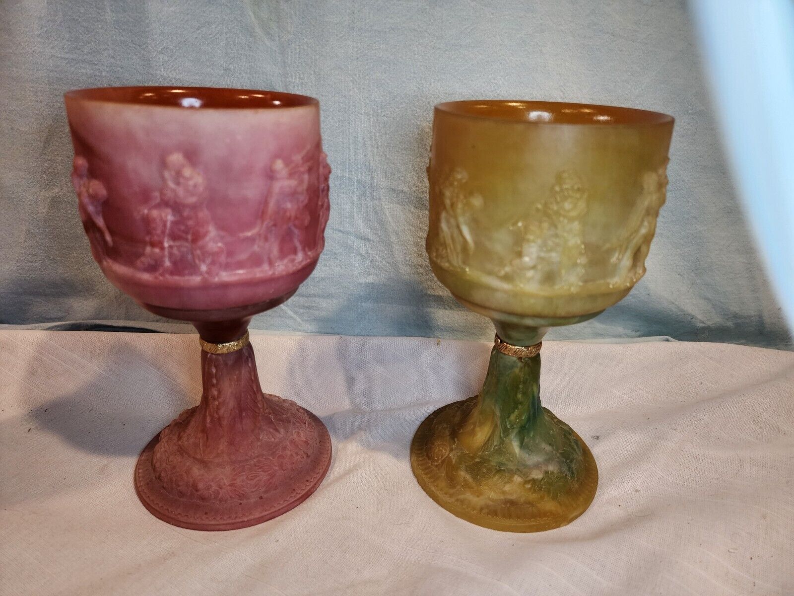 INCOLAY STONE Vintage Chalice/Goblets, Set of 2 NICE