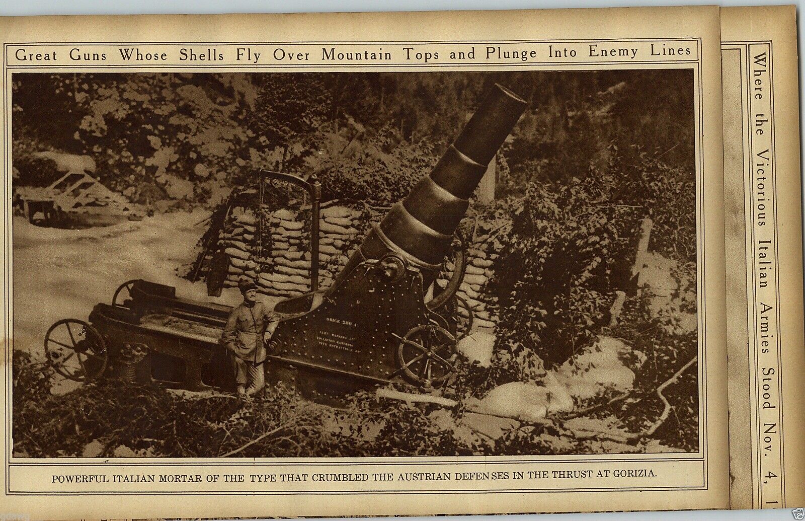 1919 Italian Mortor Gun Cannon Thrust At Gorizia WWI World War I Rotogravure