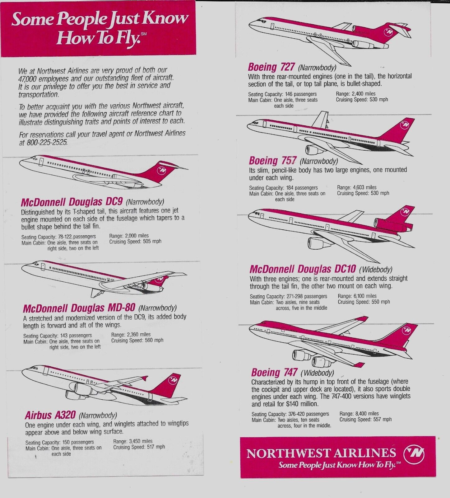 Northwest Airlines Double-sided Fleet Sheet