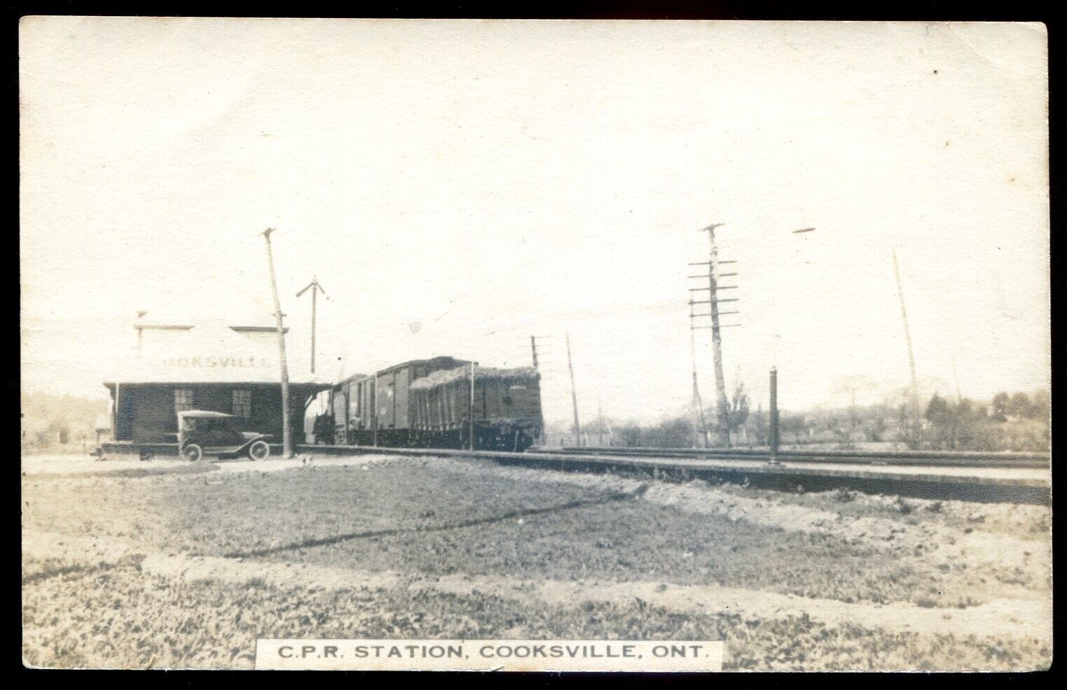 COOKSVILLE Ontario 1920s Peel. CPR Train Station. Real Photo Postcard