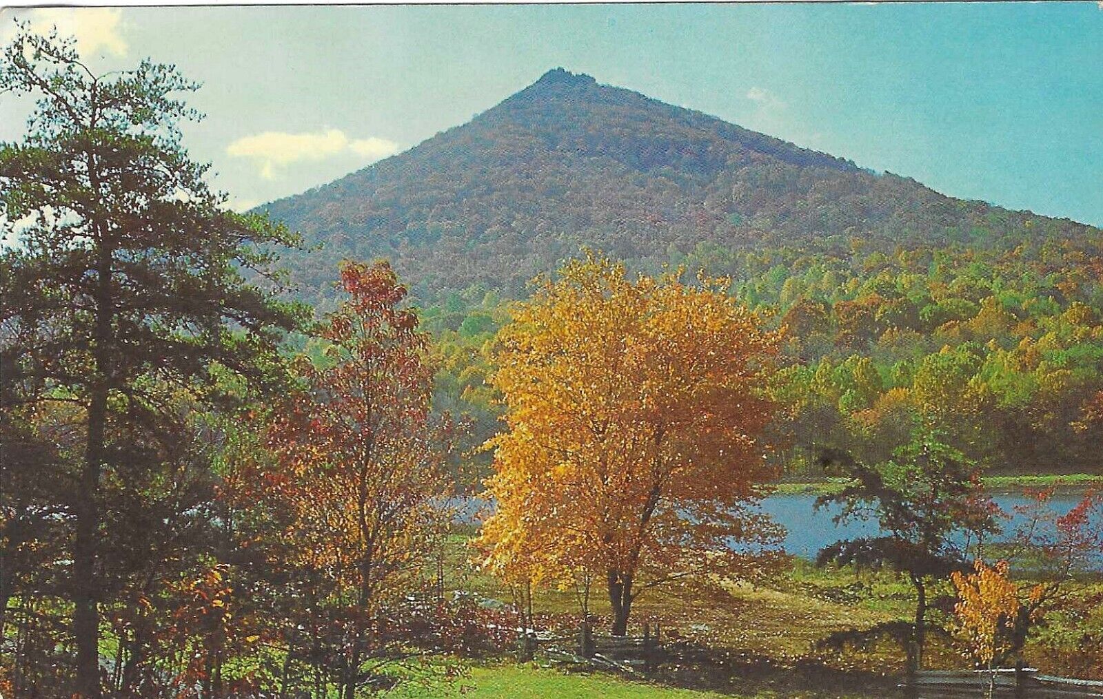 Vintage Virginia Chrome Postcard Blue Ridge Mountains Peaks Otter Lake
