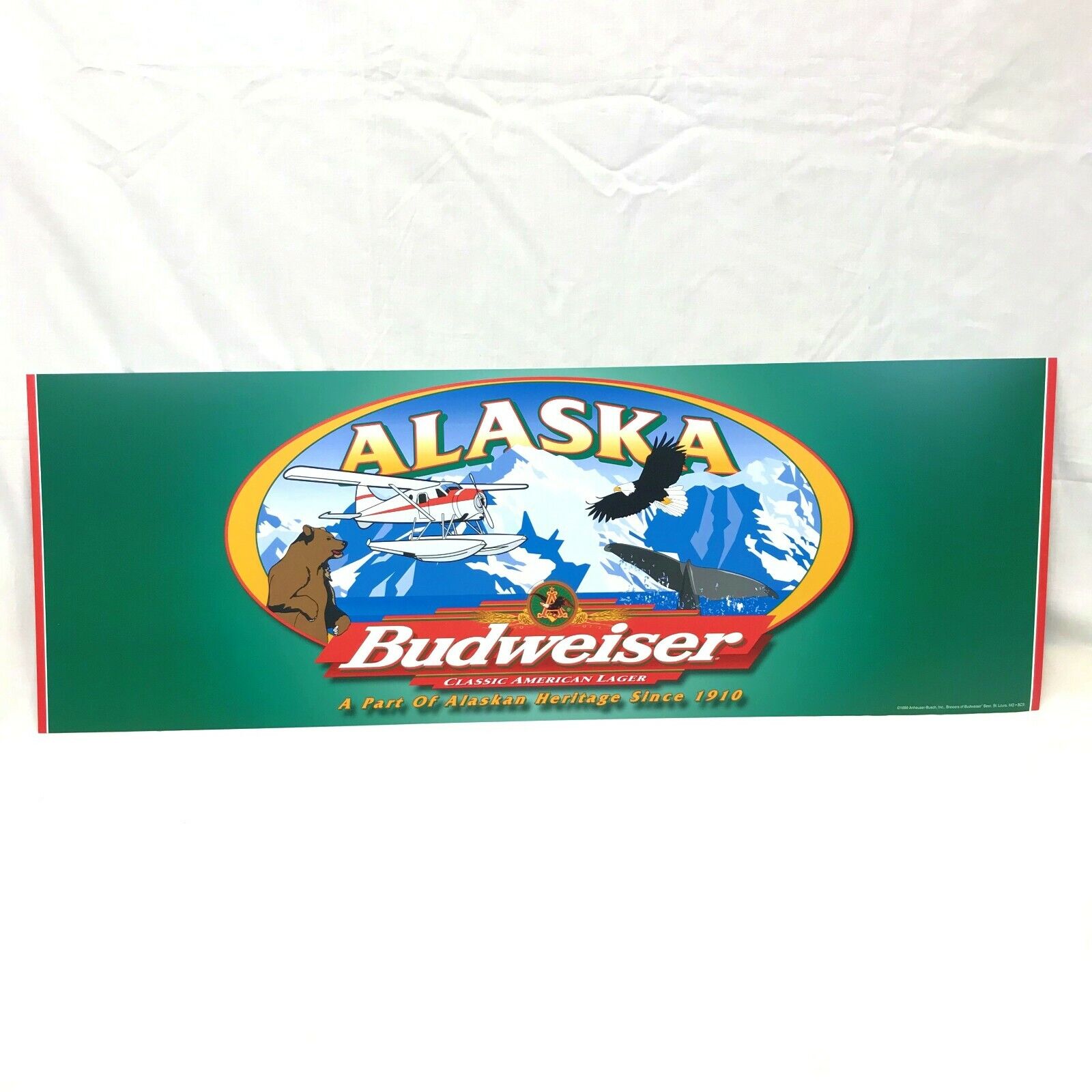 Alaska Budweiser Sign 2000 Alaskan Heritage 1910 12x34 Thick Plastic 2 sided