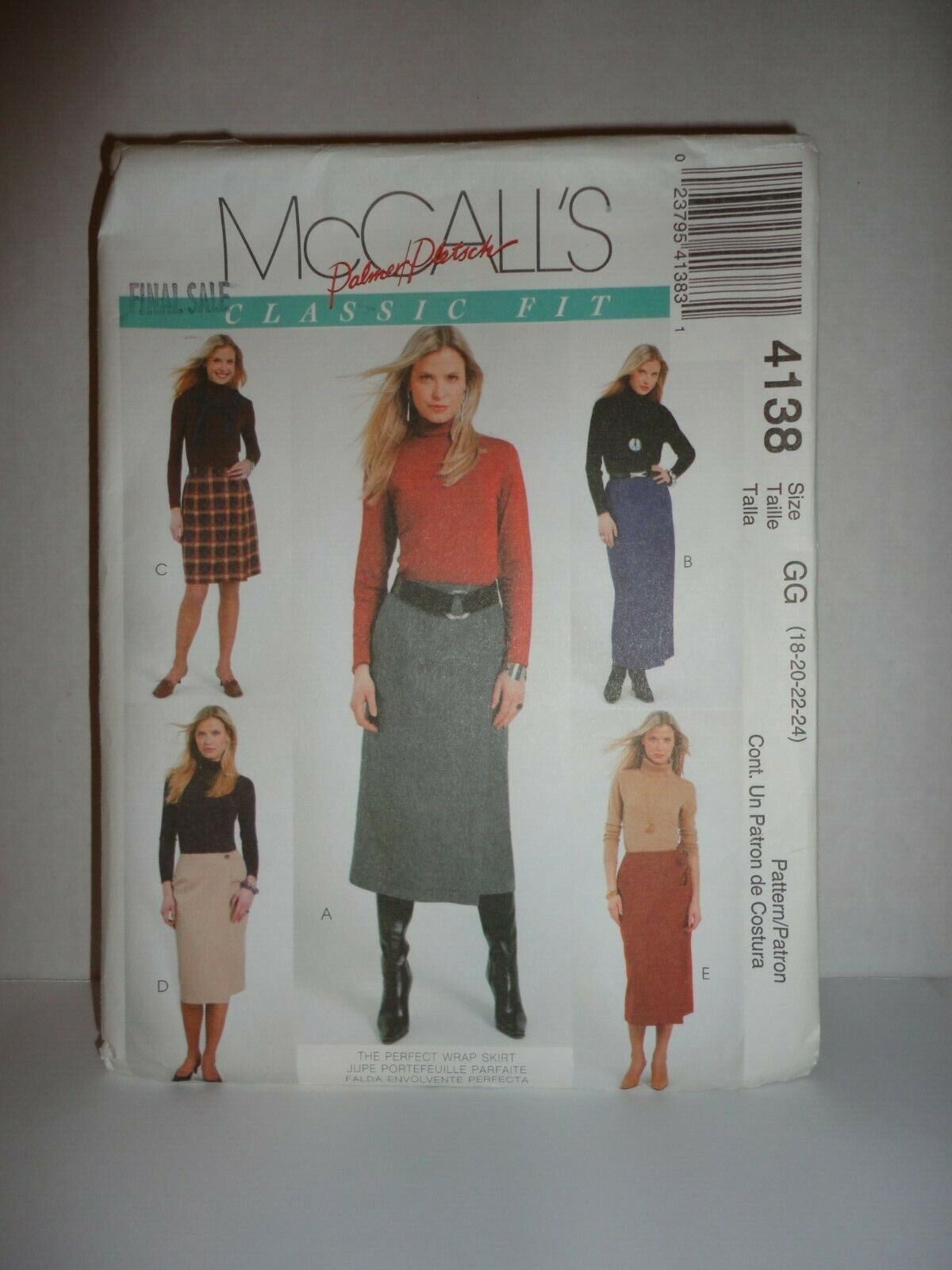McCall\'s 4138 Misses\' Lined Wrap Skirt in Four Lengths Sz 18-20-22-24 UNCUT FF