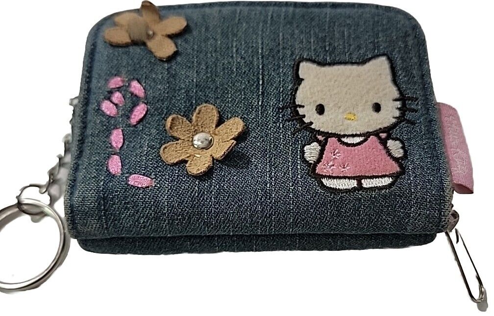 Rare Vintage Sanrio Denim Hello Kitty Wallet 2003 Y2K Pink Inside ECU