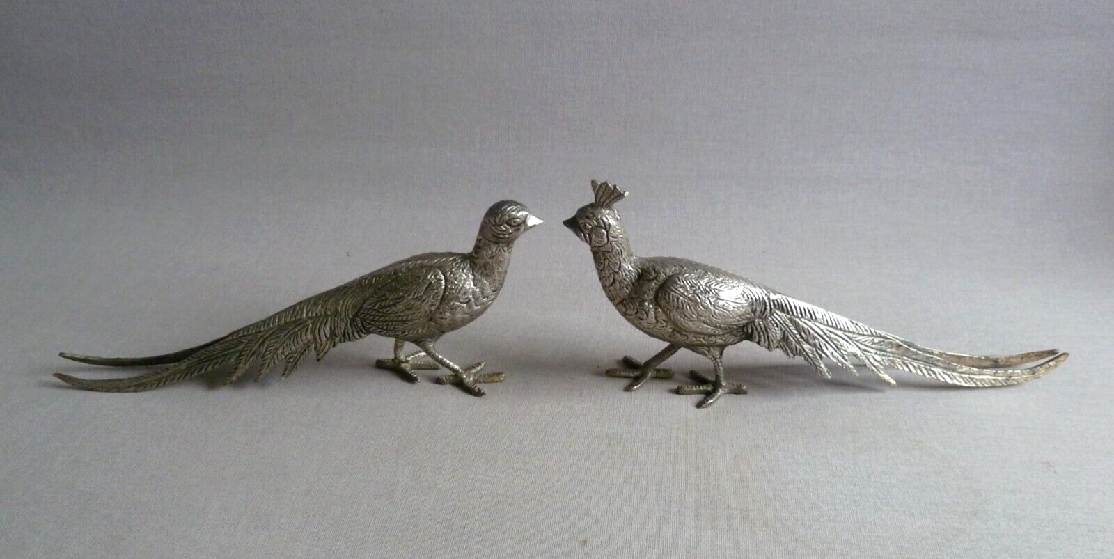 A Pair of Vintage Chromed Metal Peacock Ornaments, 8\