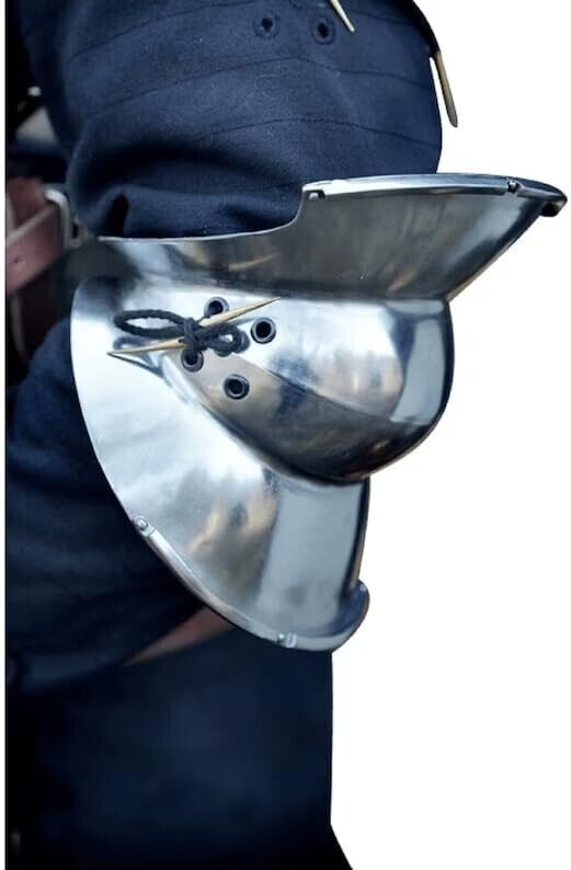 Medieval Elbow Milanese Couters – Polished Steel, Silver, Adult Halloween knight