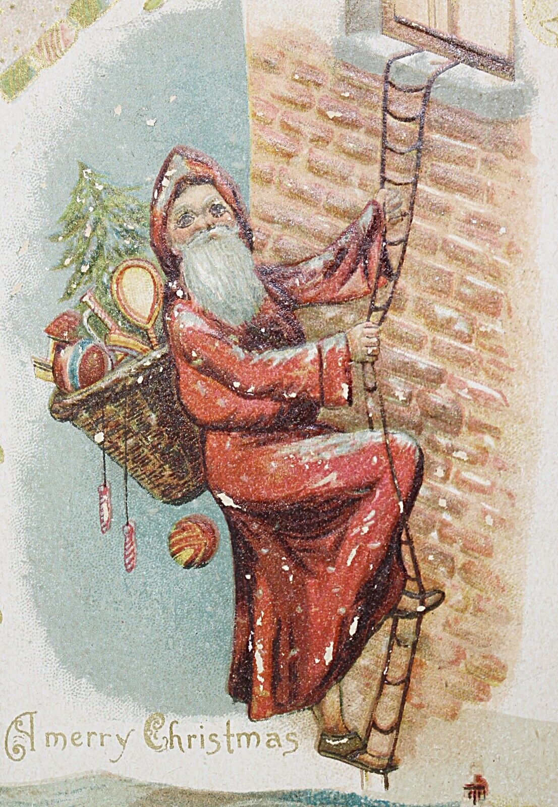 Christmas Santa Claus PostCard Circa 1910s Made in USA Merry Christmas Card #120