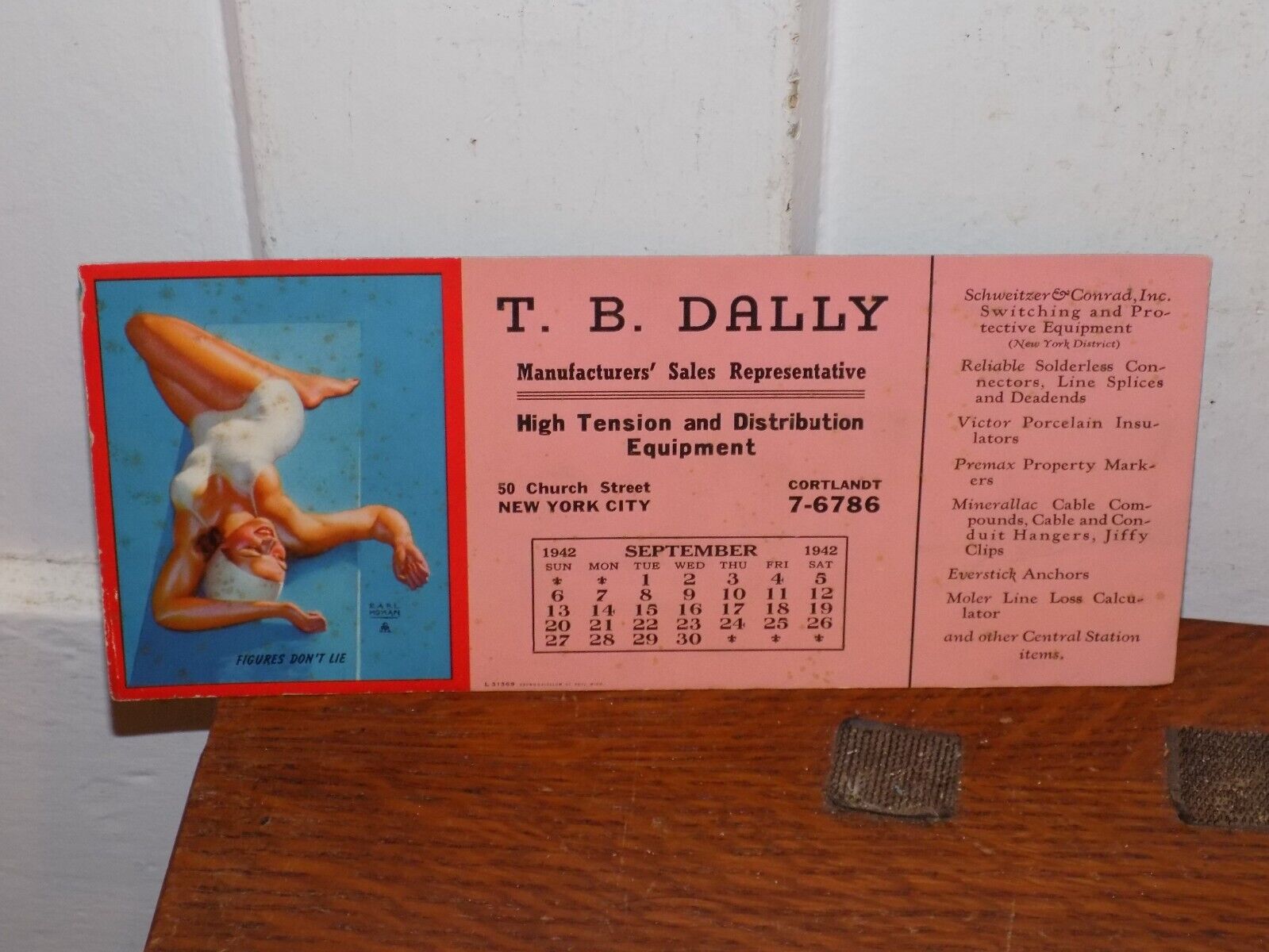 Vintage 1942 T.B. Dally. Pin-Up Ink Blotter Card