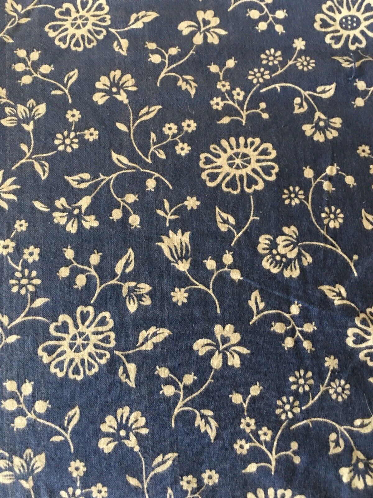 Beautiful Antique French Vining Floral Cotton Fabric ~ Unique Blue White ~