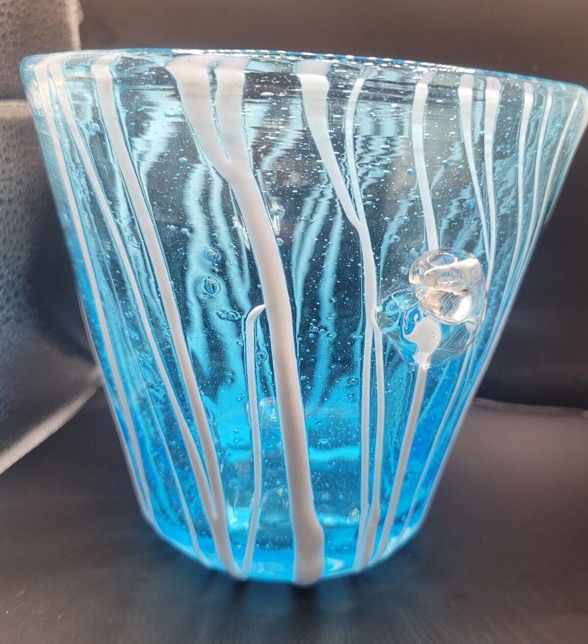 Venini Disaronno Ice Bucket Italian Hand Blown Art Glass Blue White  Stripes