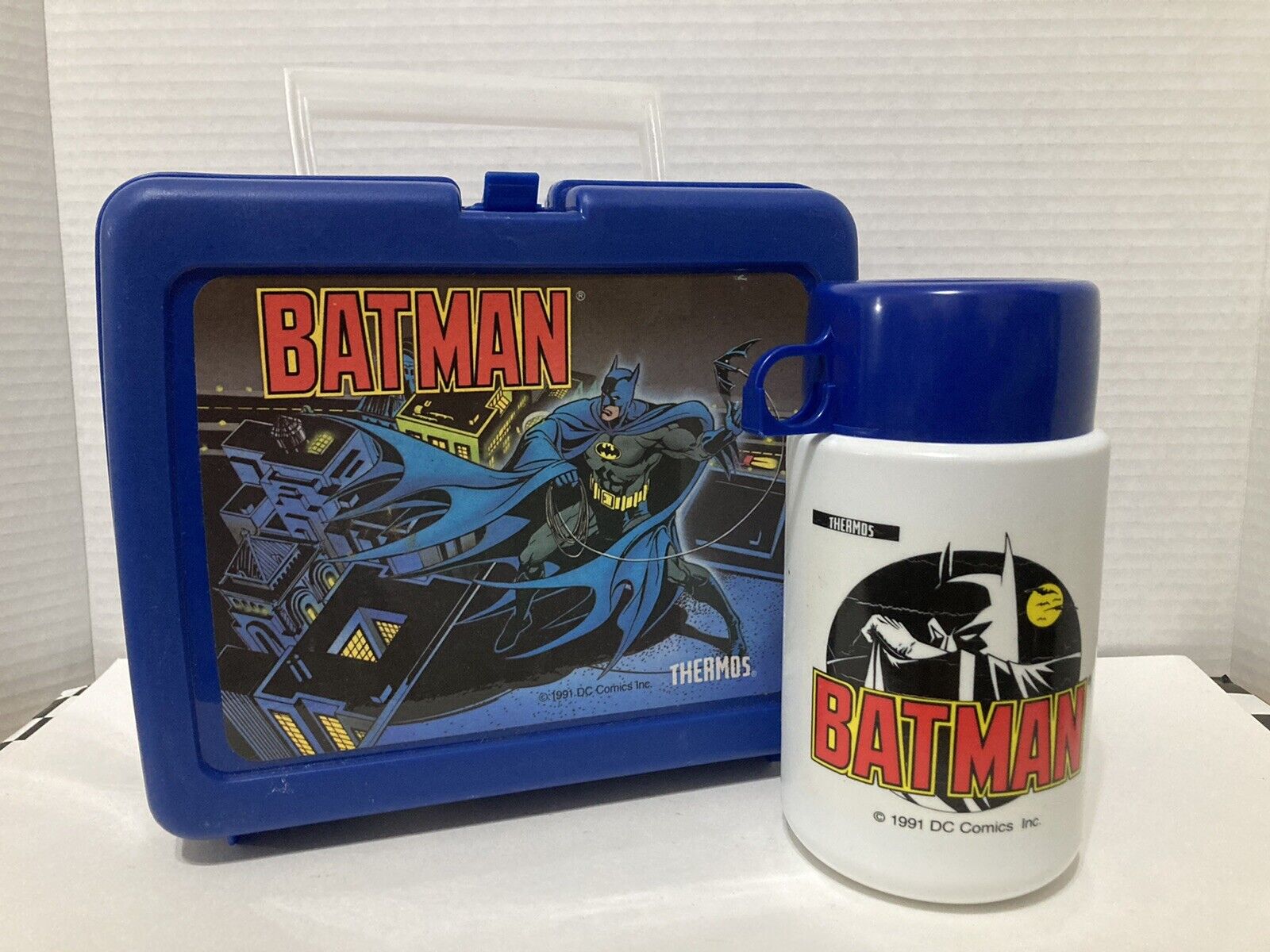 Vintage DC 1982 BATMAN Thermos & Complete 1991 Plastic Lunch Box w/ THERMOS