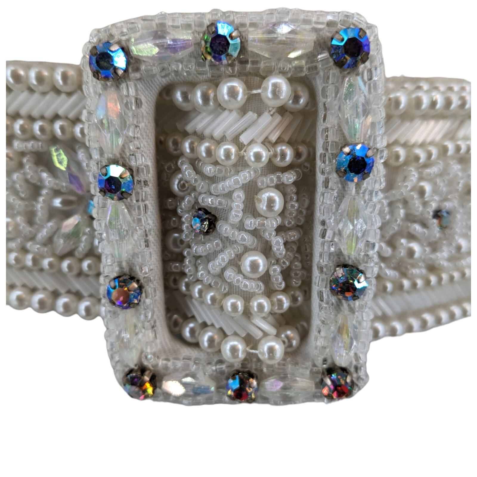 GORGEOUS Vintage Handmade BRIDAL BELT Aurora Borealis Rhinestone Glass Beads WOW