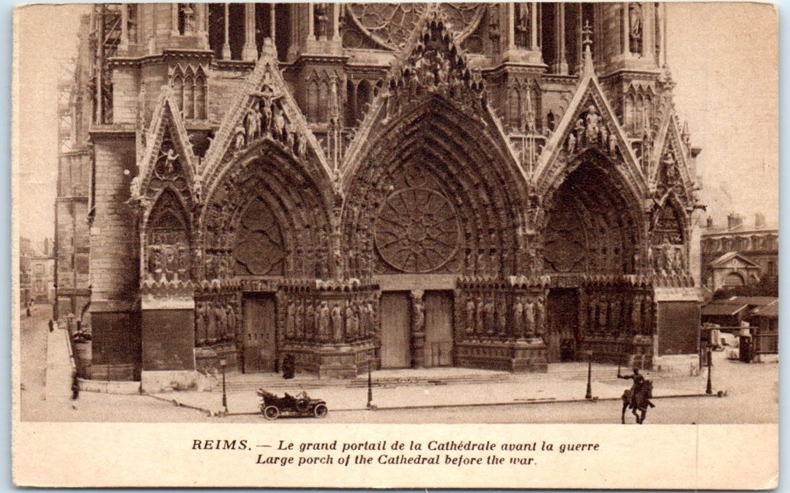 Postcard - Large porch of the Cathedral before the war - Reims, France