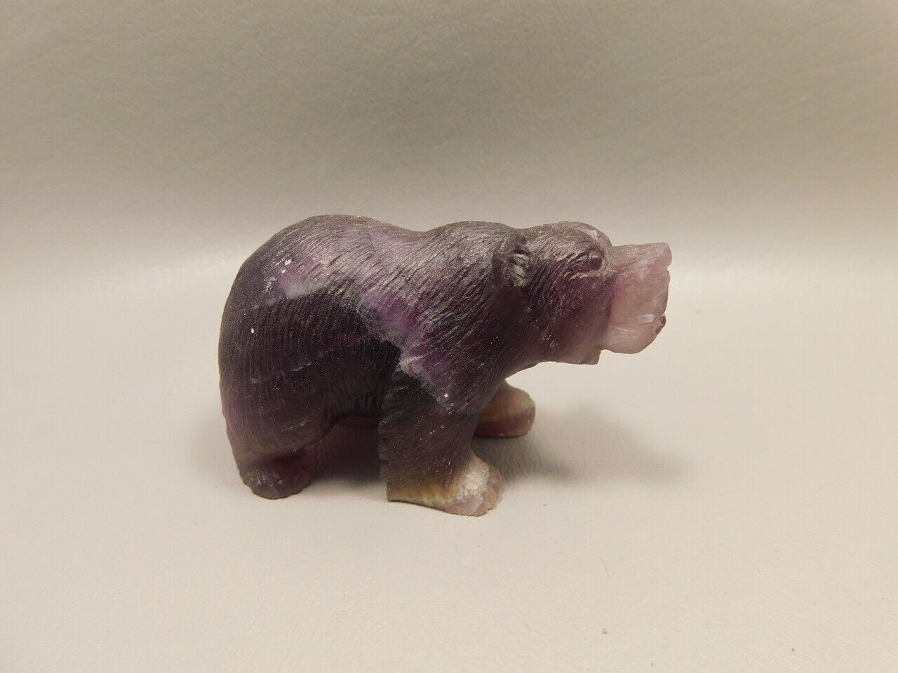 Bear Figurine Gemstone Animal Carving Purple Fluorite Crystal #O41