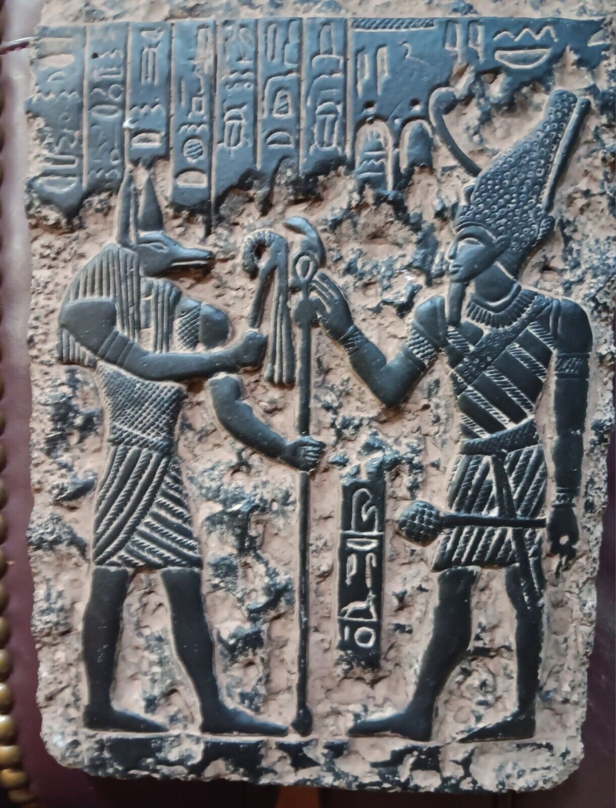 ~ RARE ANTIQUE ANCIENT EGYPTIAN STELA GOD LORD OSIRIS & ANUBIS PROTECTION 1520BC