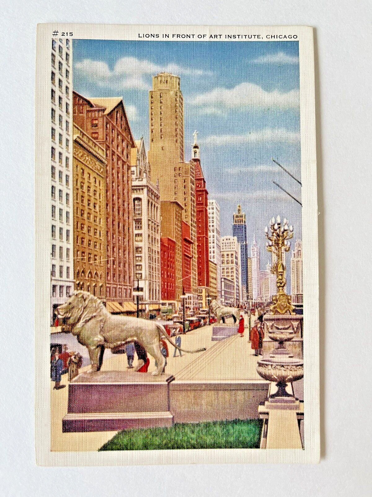 1935 Vintage Postcard #215 LIONS In Front of ART INSTITUTE Chicago IL