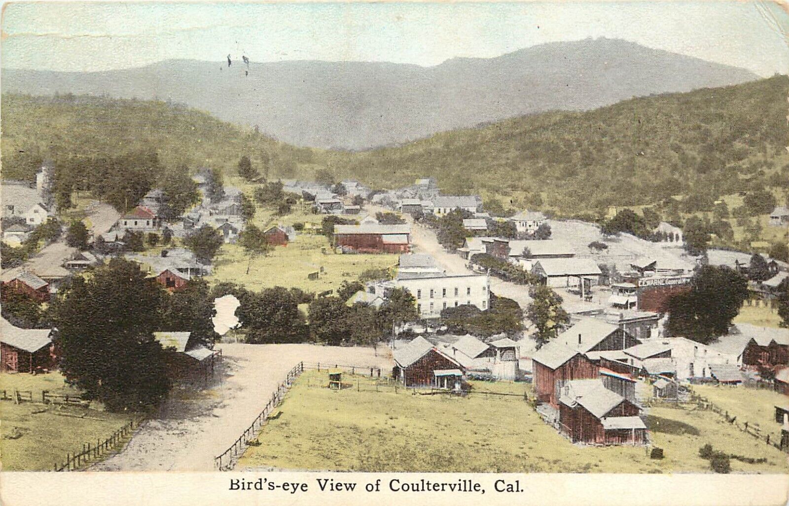 c1910 Postcard Birdseye View Coulterville CA Mariposa County, Posted