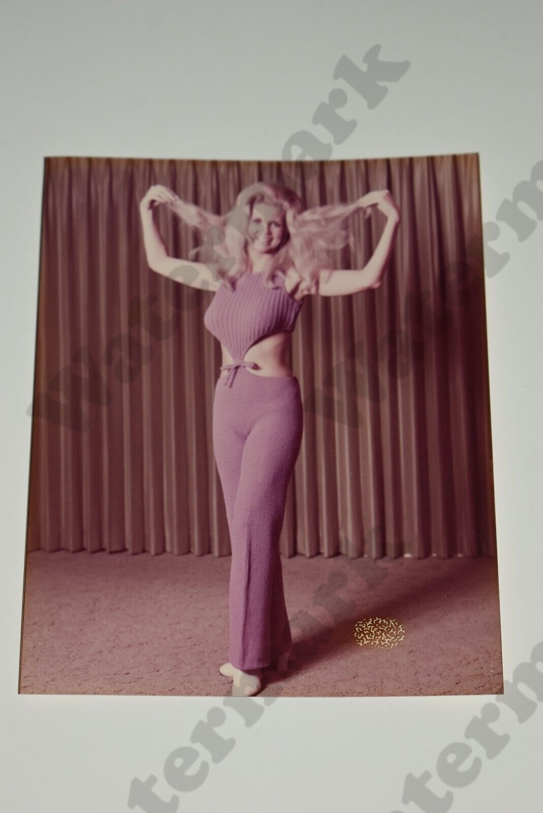 1970s curvy blonde woman in purple jumpsuit VINTAGE PHOTOGRAPH  Gs