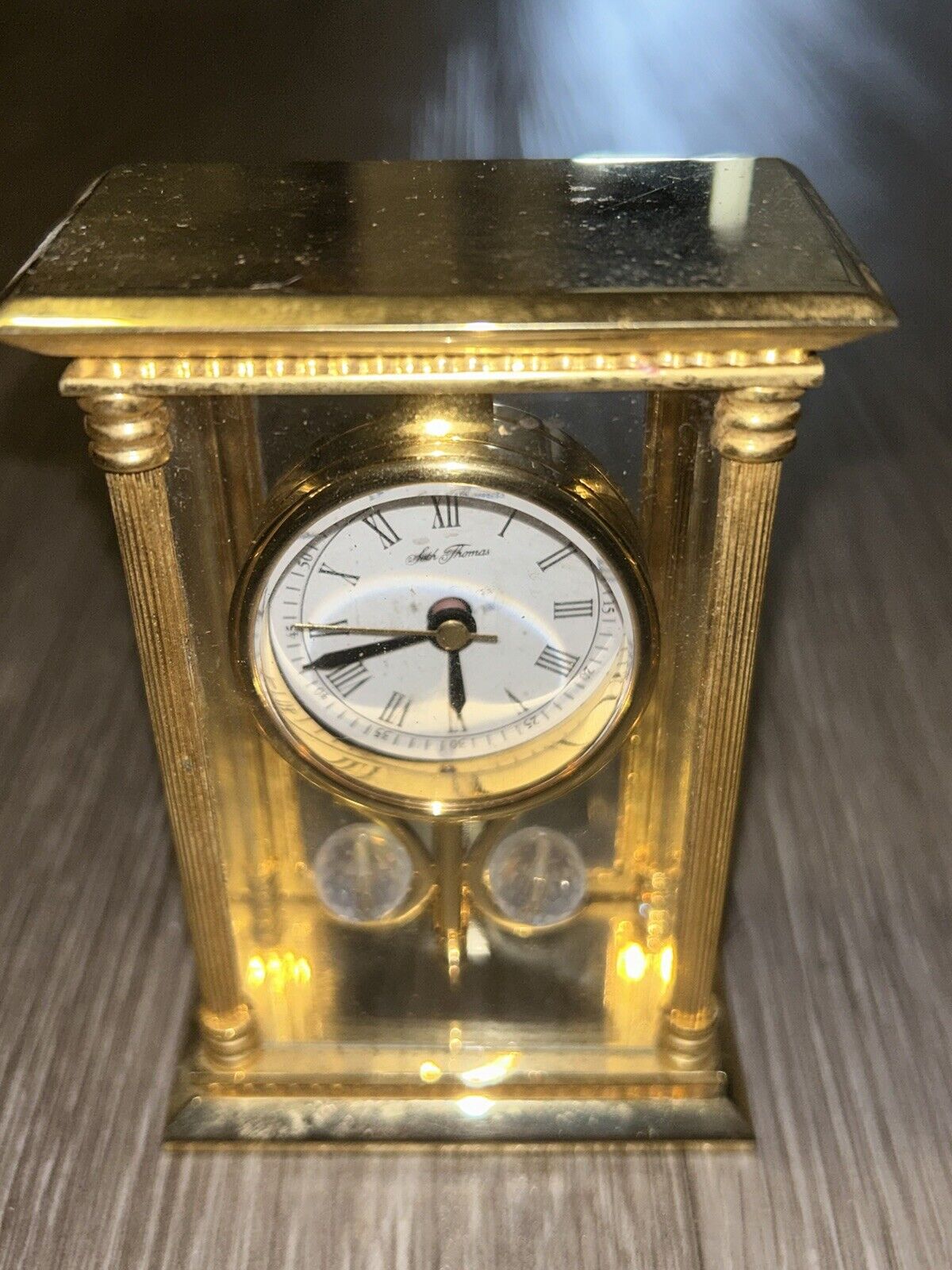 Vintage Seth Thomas Mantle Desk Clock Two Crystal Pendulum