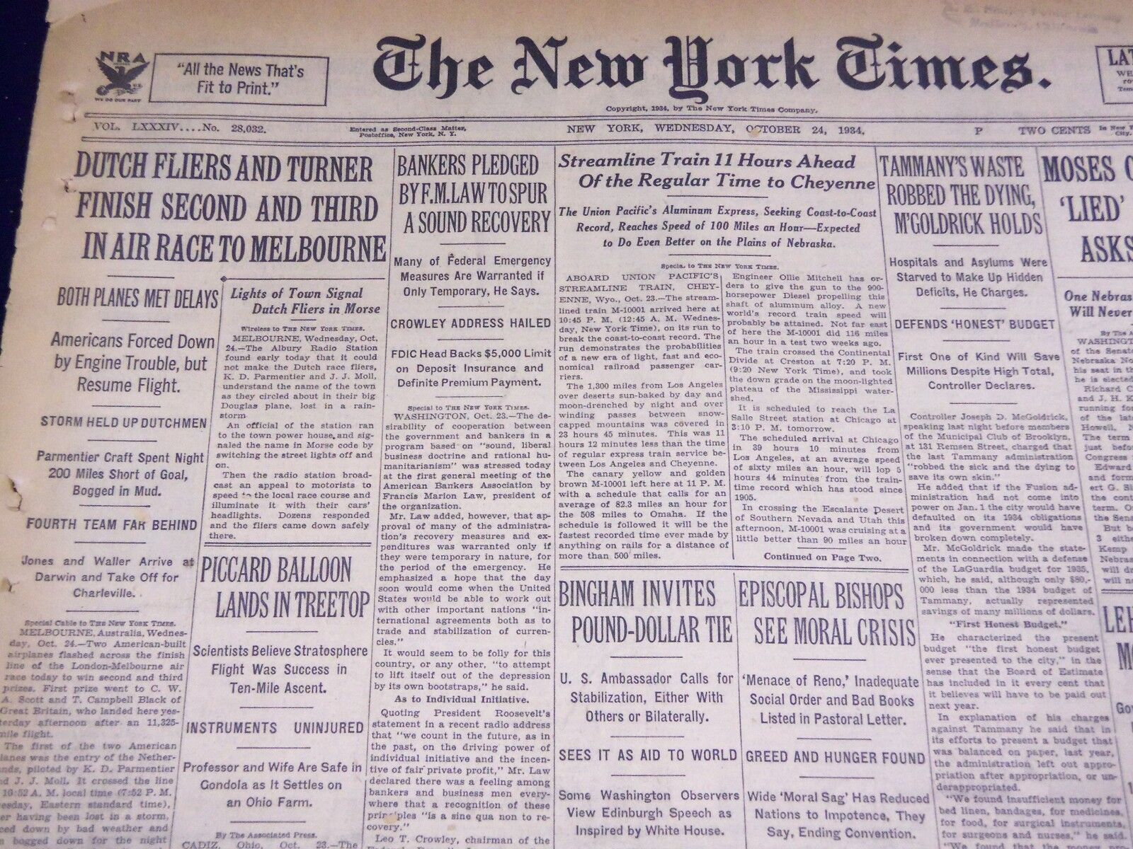 1934 OCT 24 NEW YORK TIMES - DUTCH FLIERS AND TURNER FINISH 2ND & 3RD - NT 1622