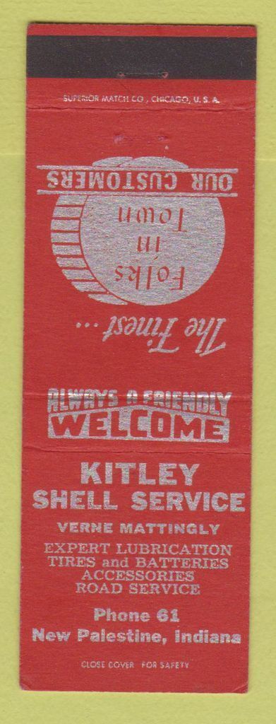 Matchbook Cover - Kitley Shell oil gas New Palestine IN