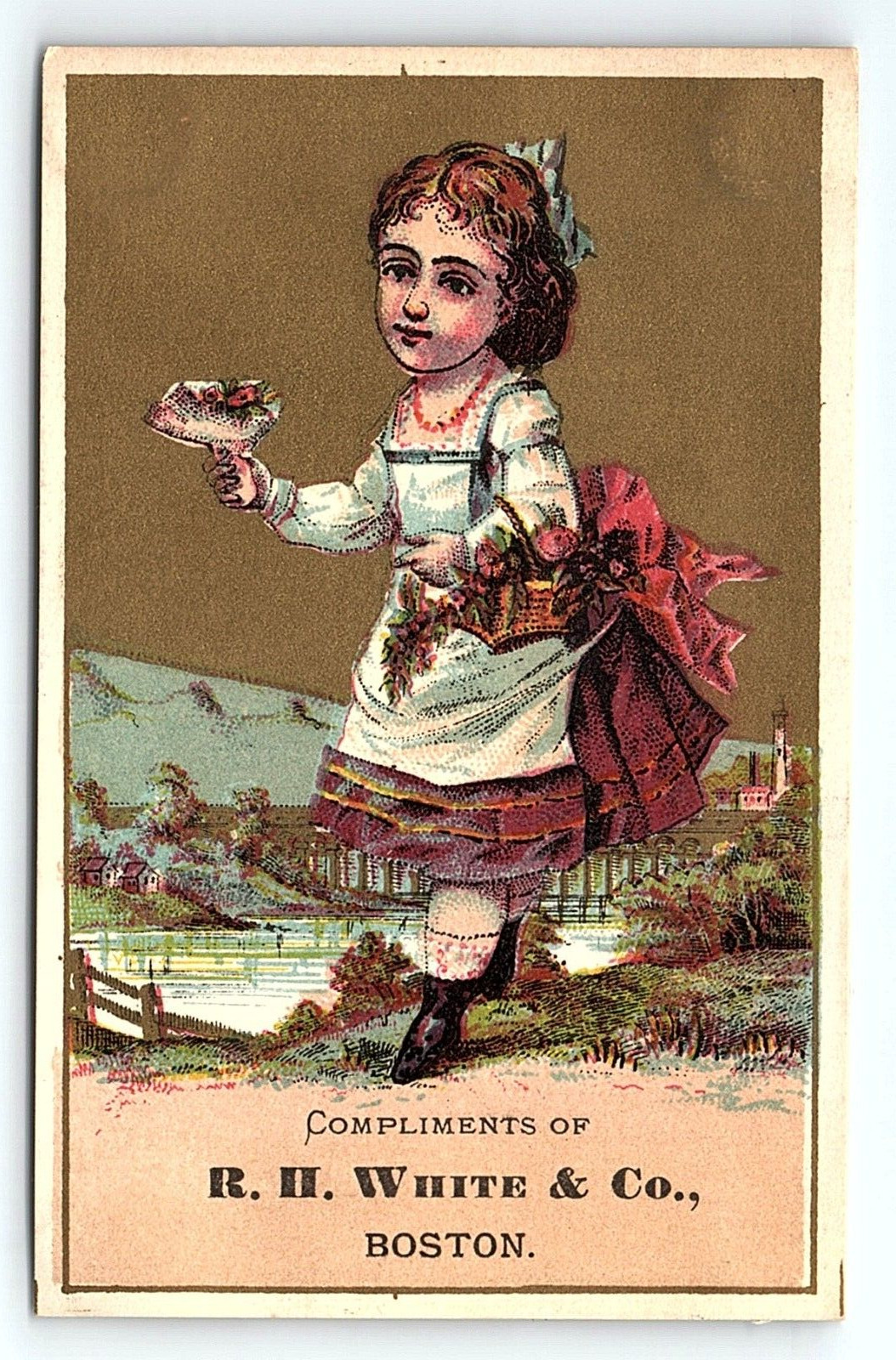 c1880 R H WHITE & CO BOSTON MA YOUNG BOY WITH LUTE VICTORIAN TRADE CARD Z1121