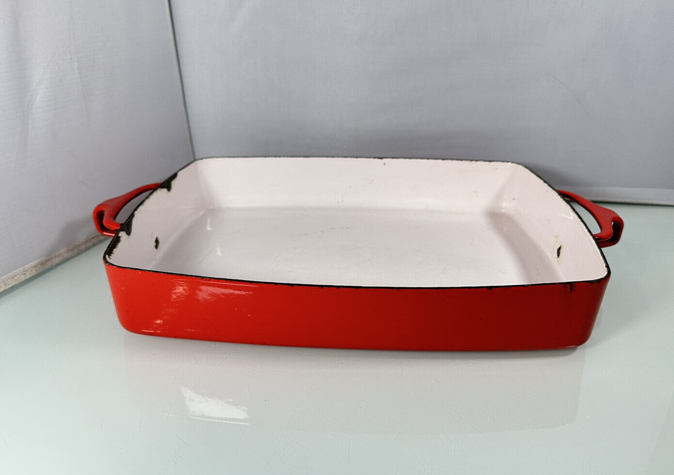 Vintage Dansk Designs France JHQ Enamel Cast Casserole Baker Dish 13” x 10” Red