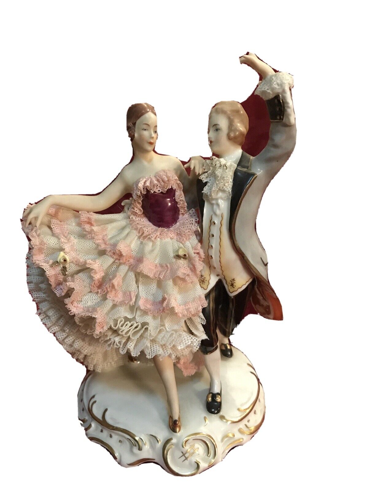Alka Kunst Dresden Figurine Vienna Waltz Dancing Couple Porcelain Lace