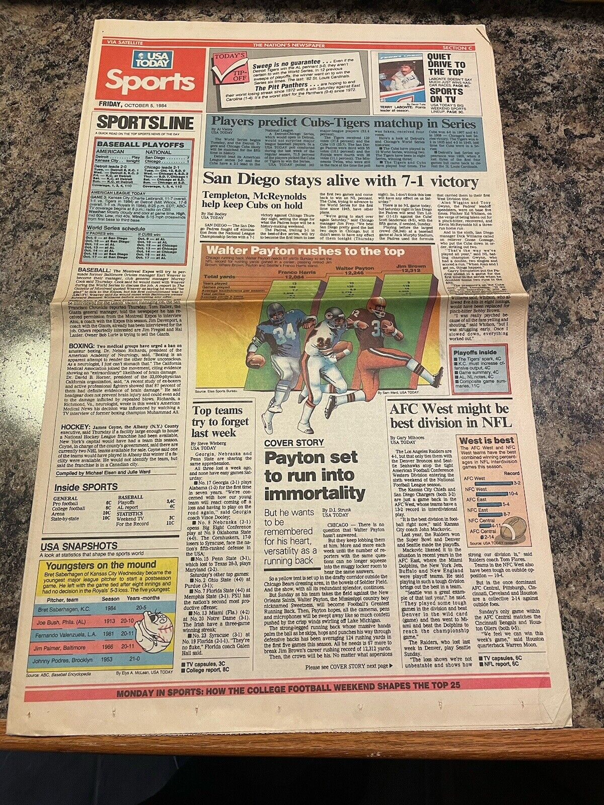 1984 Walter Payton Football Newspaper.  Chicago Bears