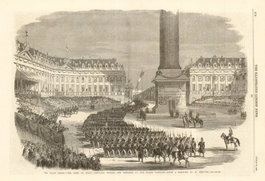 Paris Fetes. Army of Italy defiling before the Emperor, Place Vendome 1859