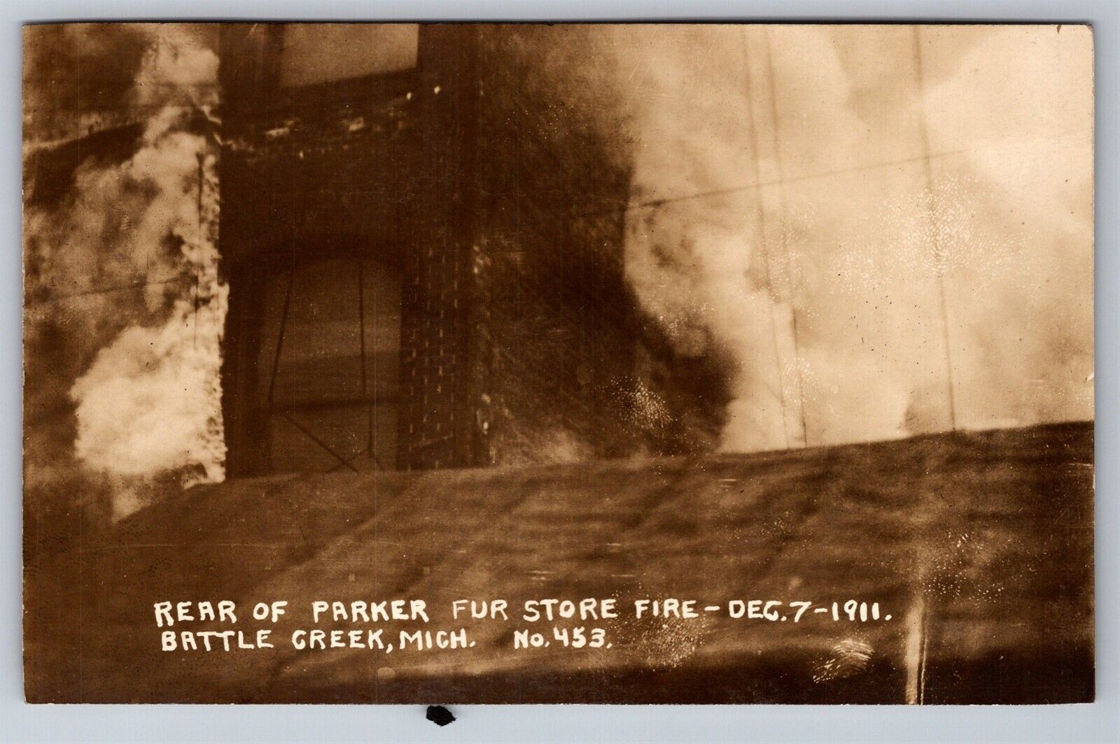 RPPC Parker Fur Store Fire Battle Creek MI Dec 7, 1911 Still Burning Postcard V8