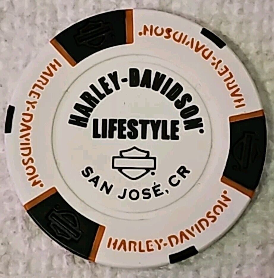 Harley Davidson Poker Chip Rare Costa Rica White/Black Orange Letters NEW
