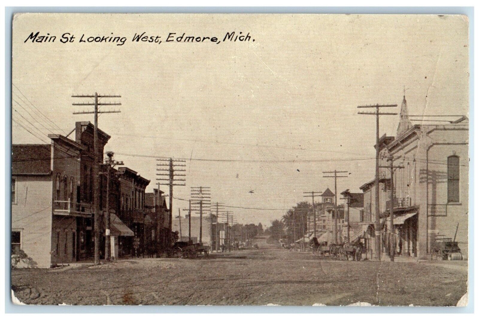 1911 View Of Main Street Looking West Edmore Michigan MI Posted Antique Postcard