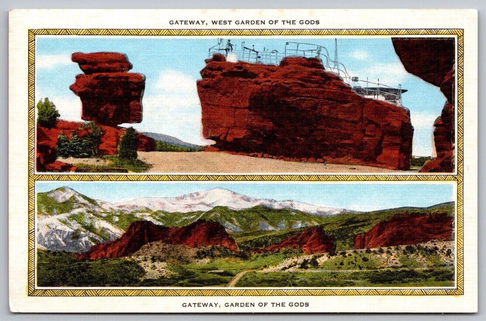 Gateway West Garden Gods Rock Formations Multi View Mountains VNG UNP Postcard