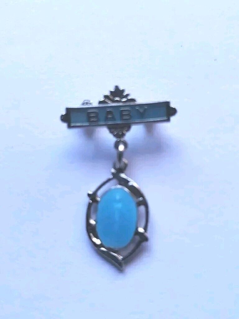 Vtg Chapel Sterling Silver Mary Miraculous Blue Enamel Baby Medal Pin 1 Inch