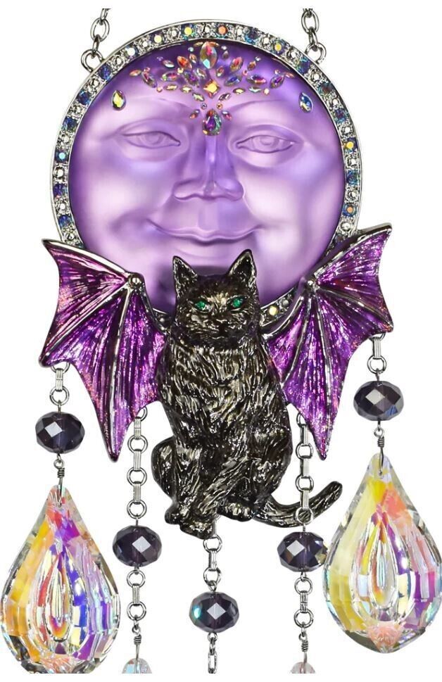 Kirks Folly Sabrina Bat Cat Empress Seaview Moon Ornament Silver tone Purple