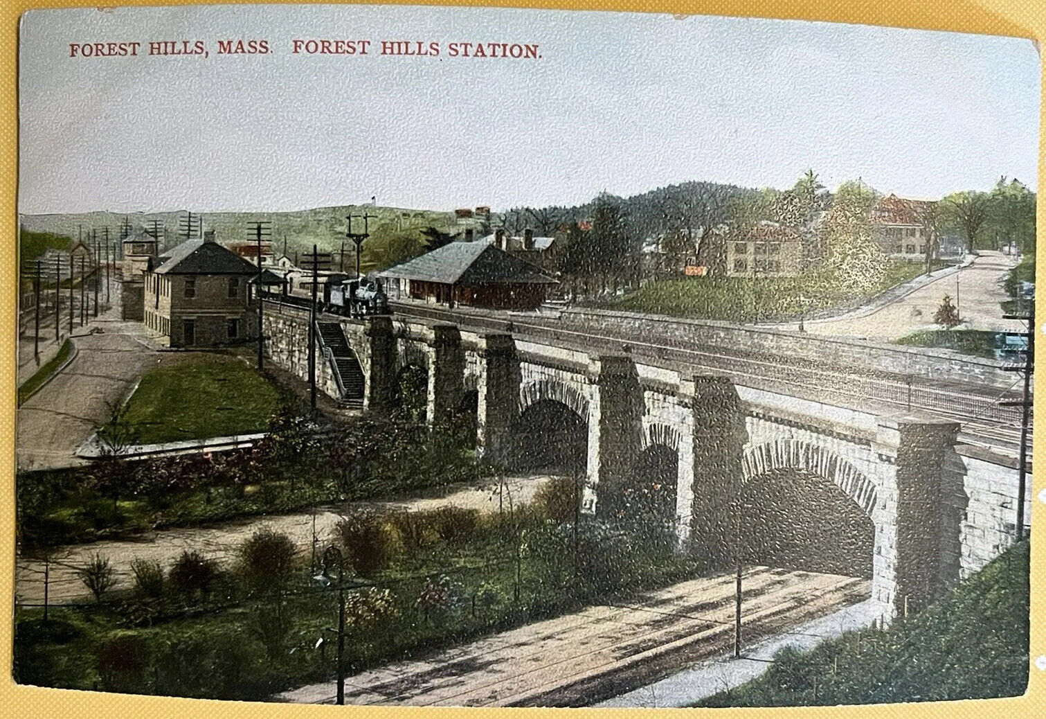 Forest Hill Massachusetts Depot Train Station Bridge Antique Postcard c1910