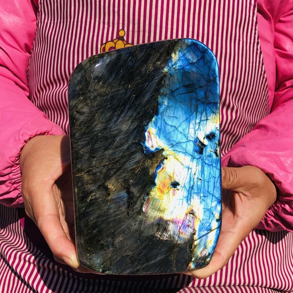 5.63LB Natural Labradorite Blue Quartz Crystal Polished Healing Sample 579