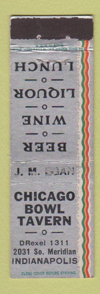 Matchbook Cover - Chicago Bowl Tavern Indianapolis IN Midget