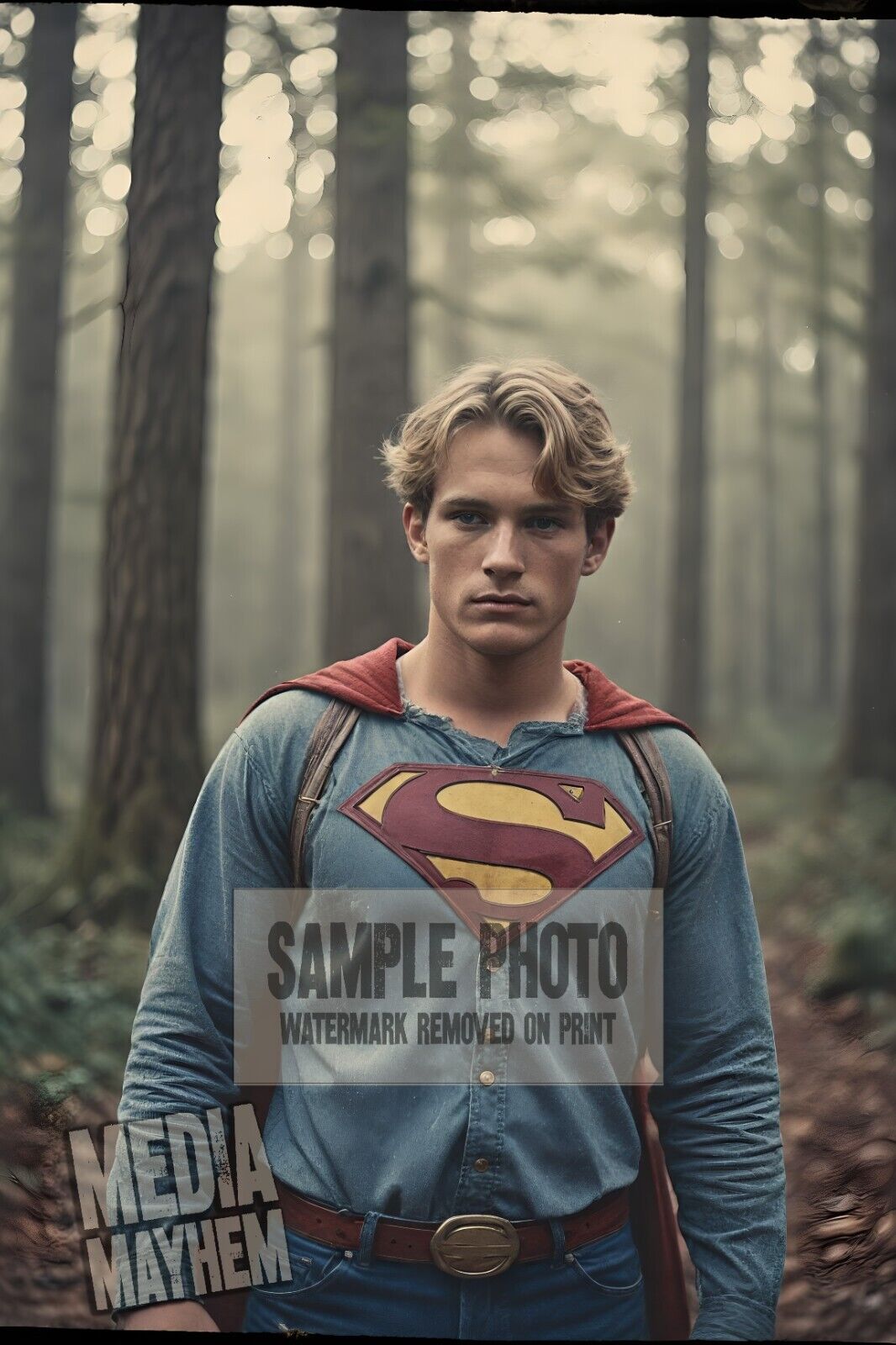 Handsome man in Superhero costume in woods Print 4x6 Gay Interest Photo #144