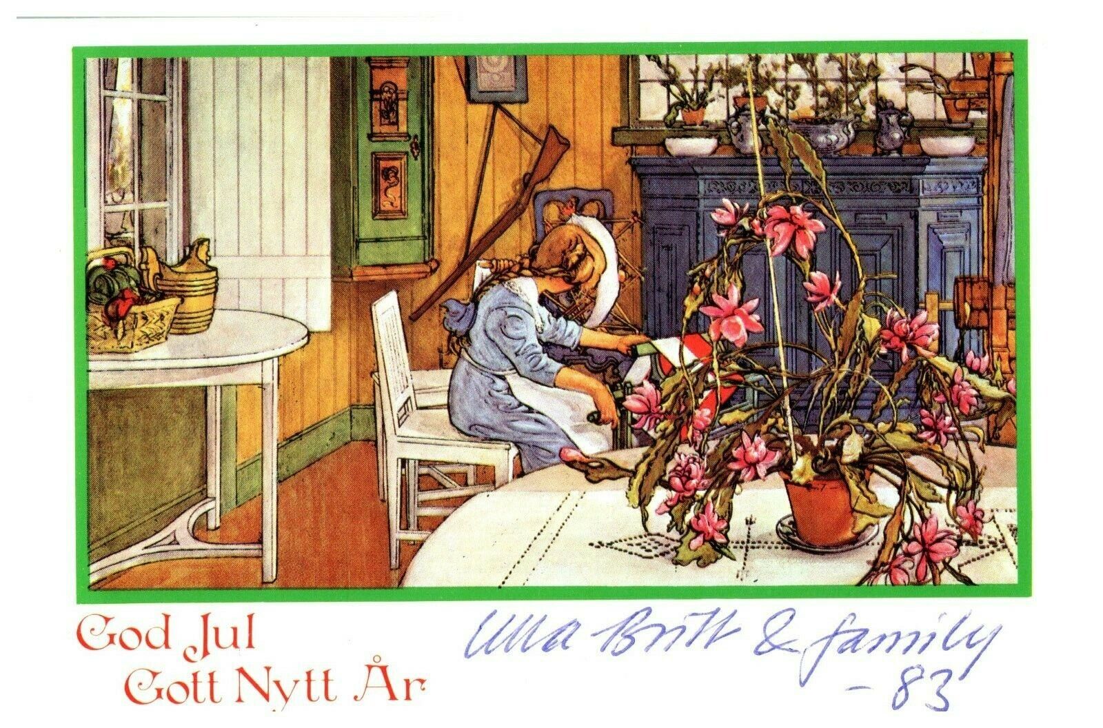 c.1983 God Jul Floral Shop Christmas Postcard Vintage 