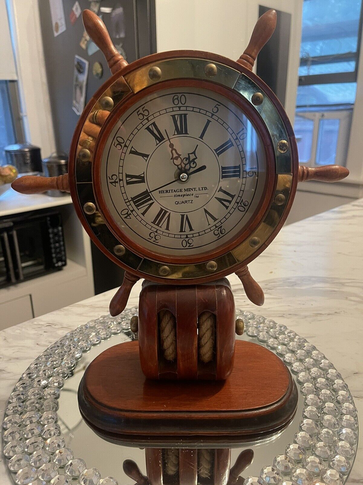 Heritage Mint, LTD. Nautical Ship Pirate Wheel Helm Mantle Clock READ