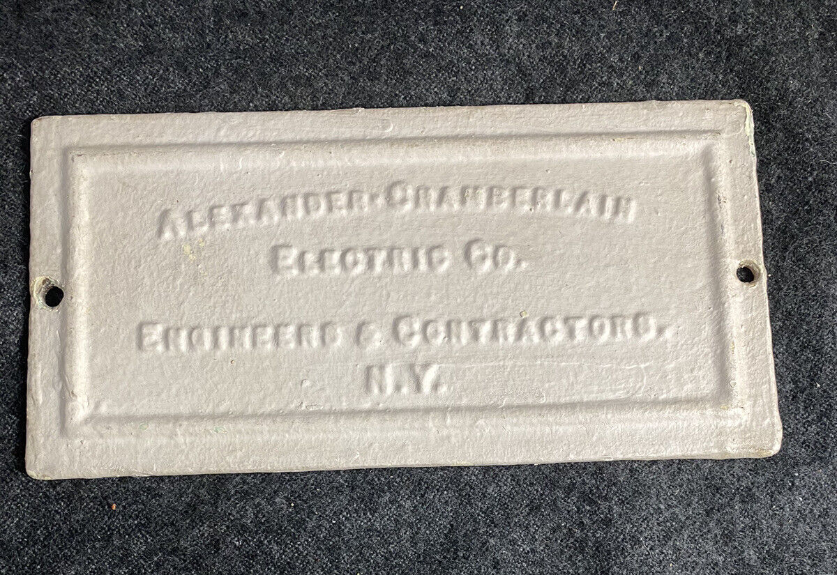 Alexander Chamberlain Electric Co NY Building / Advertising Logo Plaque Antique