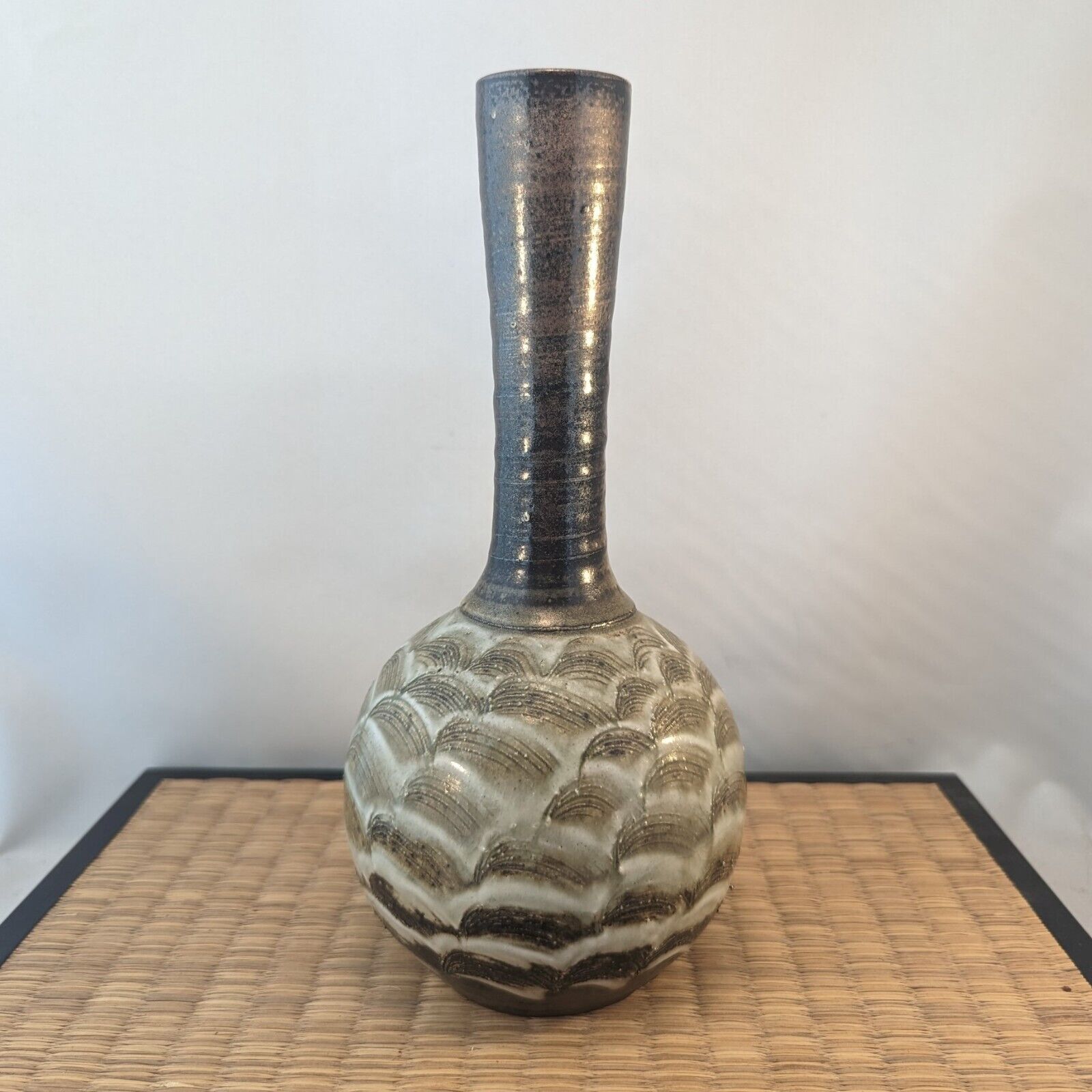Vintage Japanese MASHIKO Studio Pottery KAMIYA SHOICHI Ceramic Vase Waves Japan