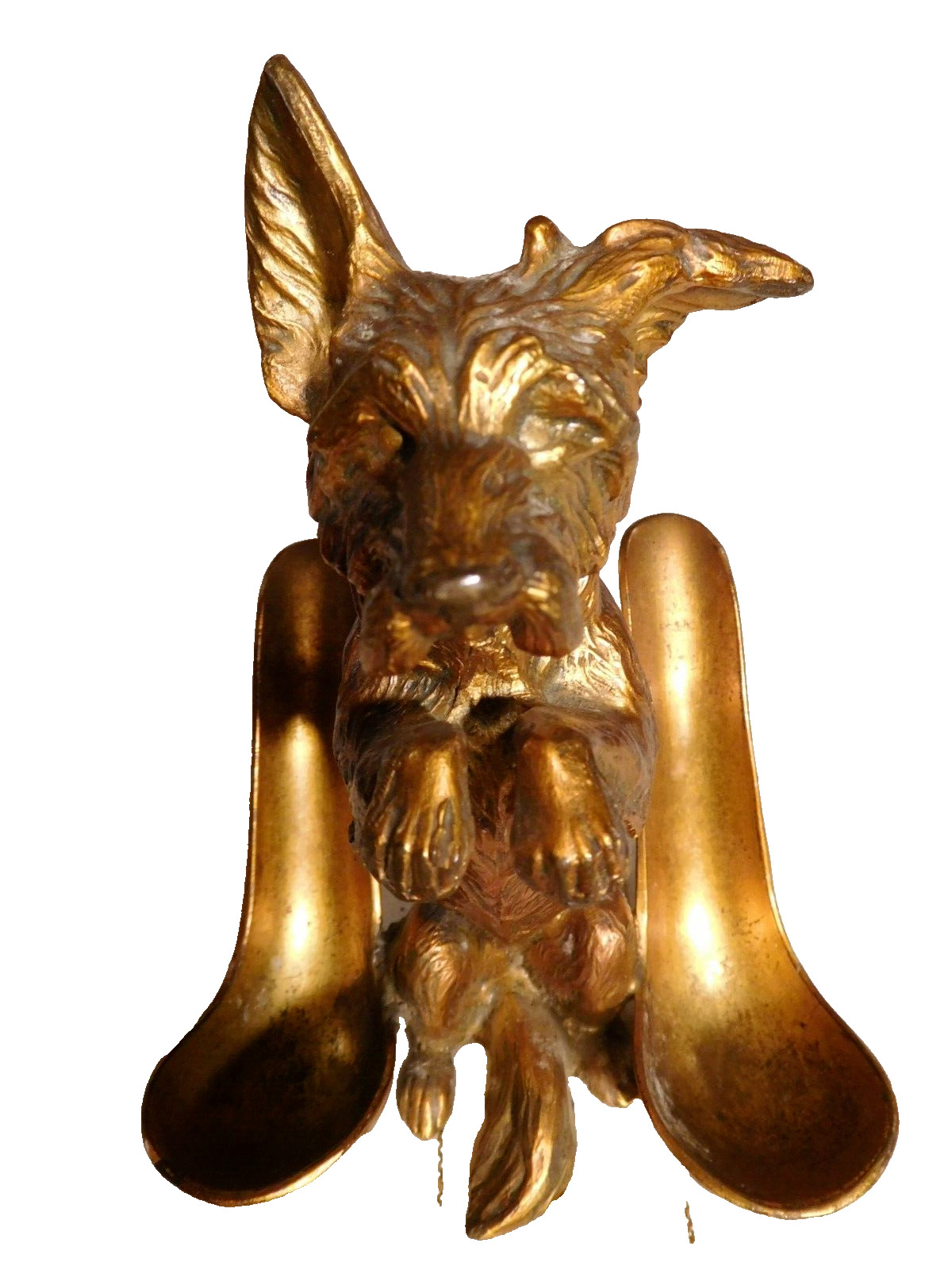 Scottie Dog Antique Brass Plated Metal Double Pipe Holder Scottish Terrier HEAVY