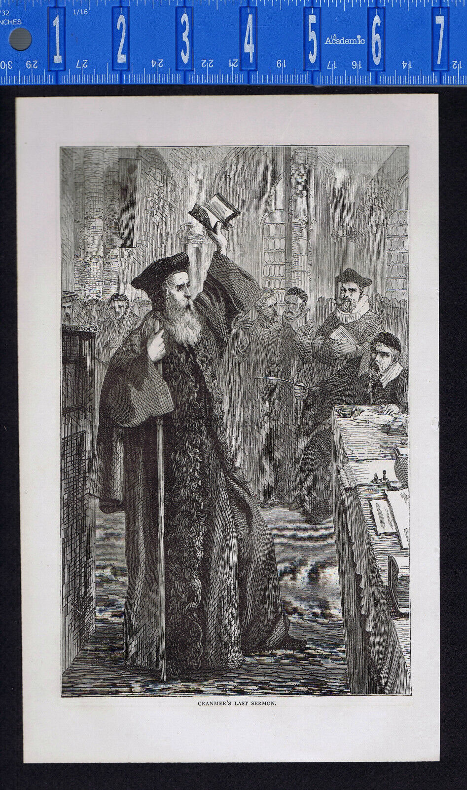 Thomas Cranmer, Archbishop of Canterbury, Last Sermon -1869 Engraved Print