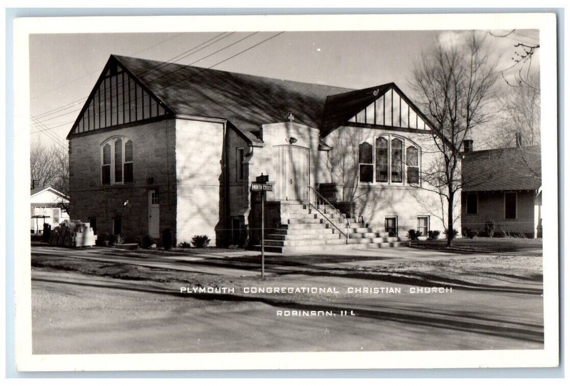 c1950\'s Plymouth Congregational Christian Church Robinson IL RPPC Photo Postcard